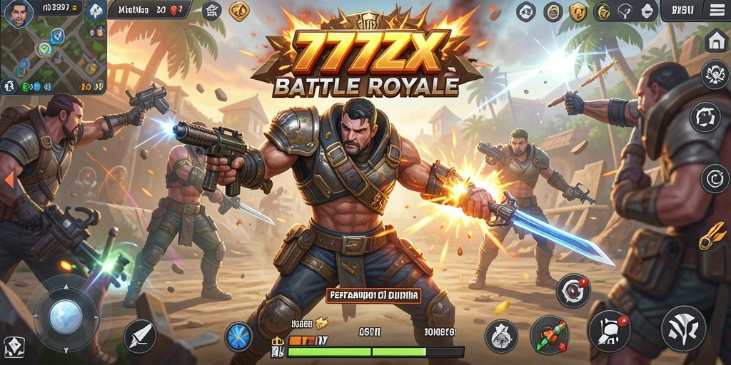 Gameplay seru di 777ZX saat menghadapi lawan dalam Battle Royale.