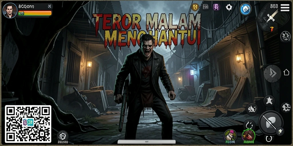 Tangkapan layar gameplay menyeramkan 8QR dengan suasana horor yang menegangkan.