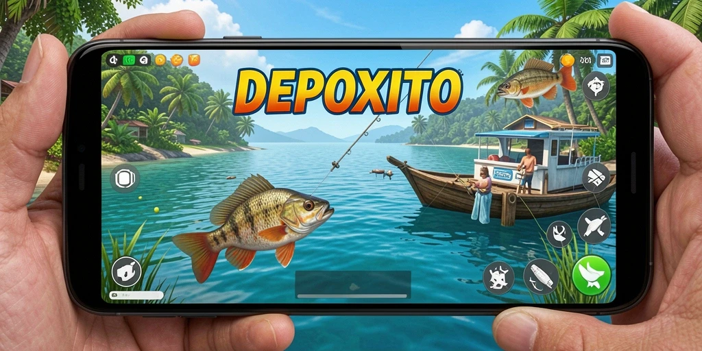 Screenshot gameplay DEPOXITO menunjukkan aksi memancing yang seru.