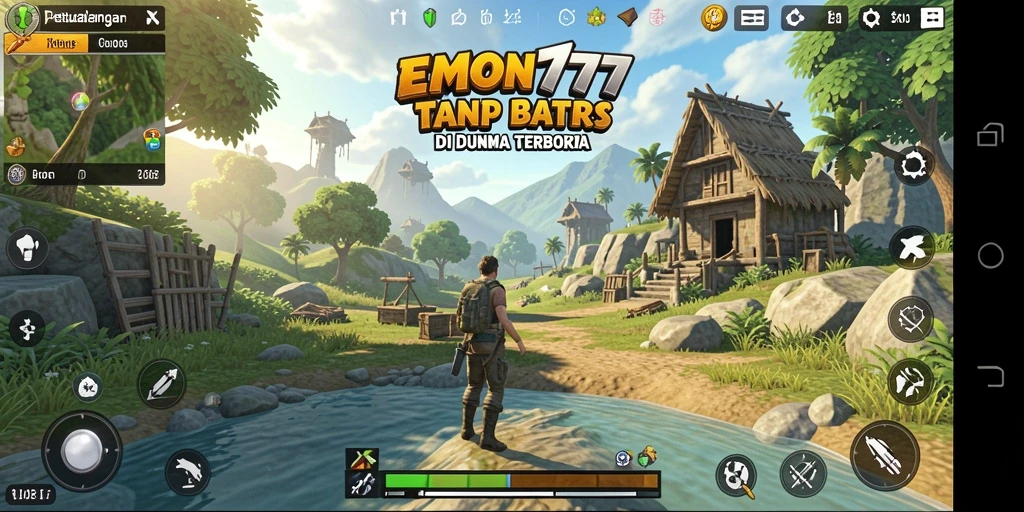 Screenshot gameplay EMON777 menampilkan eksplorasi bebas di dunia terbuka.