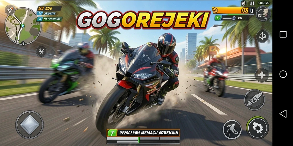 Gameplay seru GOGOREJEKI dengan adrenalin balapan motor.