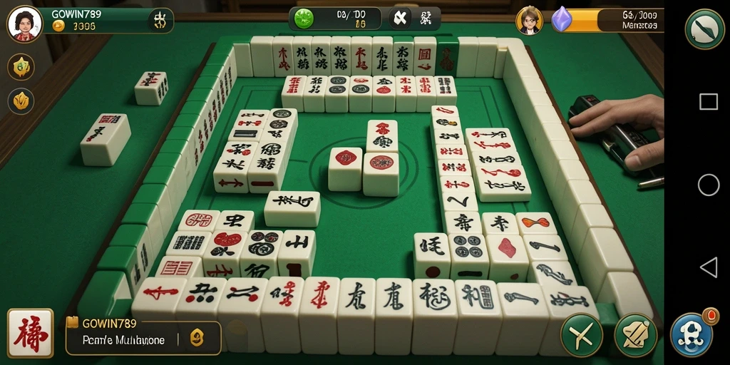 Tampilan gameplay seru GOWIN789 saat menyelesaikan tantangan Mahjong.