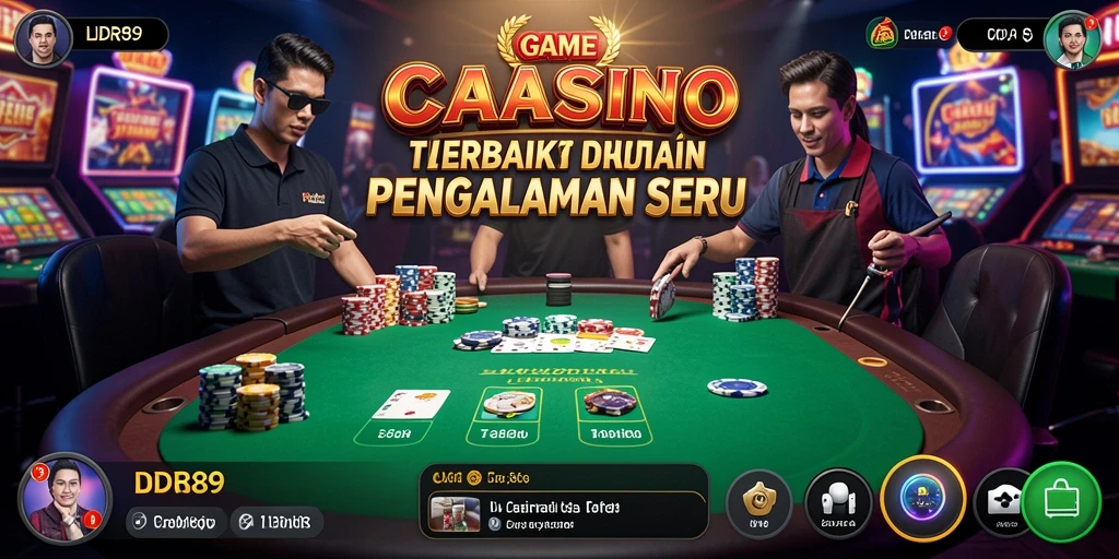 Screenshot gameplay IDR89 dengan dealer langsung dan suasana kasino.