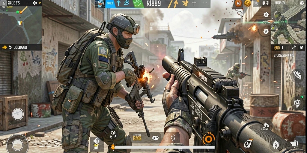 Screenshot RI889 menunjukkan aksi seru di medan perang FPS.