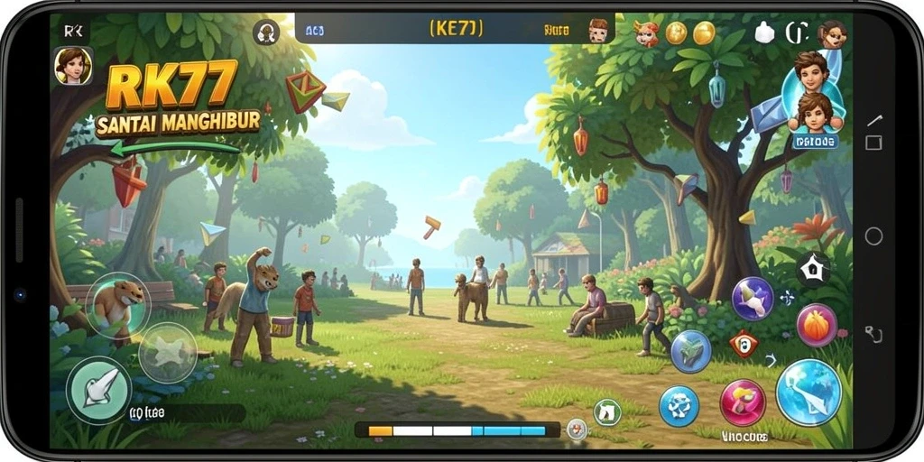 Tampilan gameplay RK77 yang cerah dan menghibur untuk semua usia.