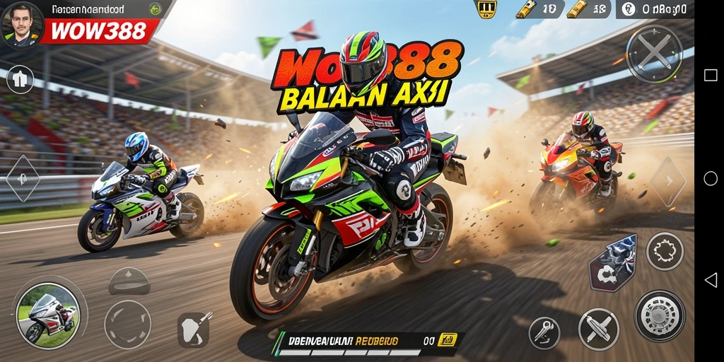 Screenshot gameplay WOW388 yang menampilkan balapan motor seru.